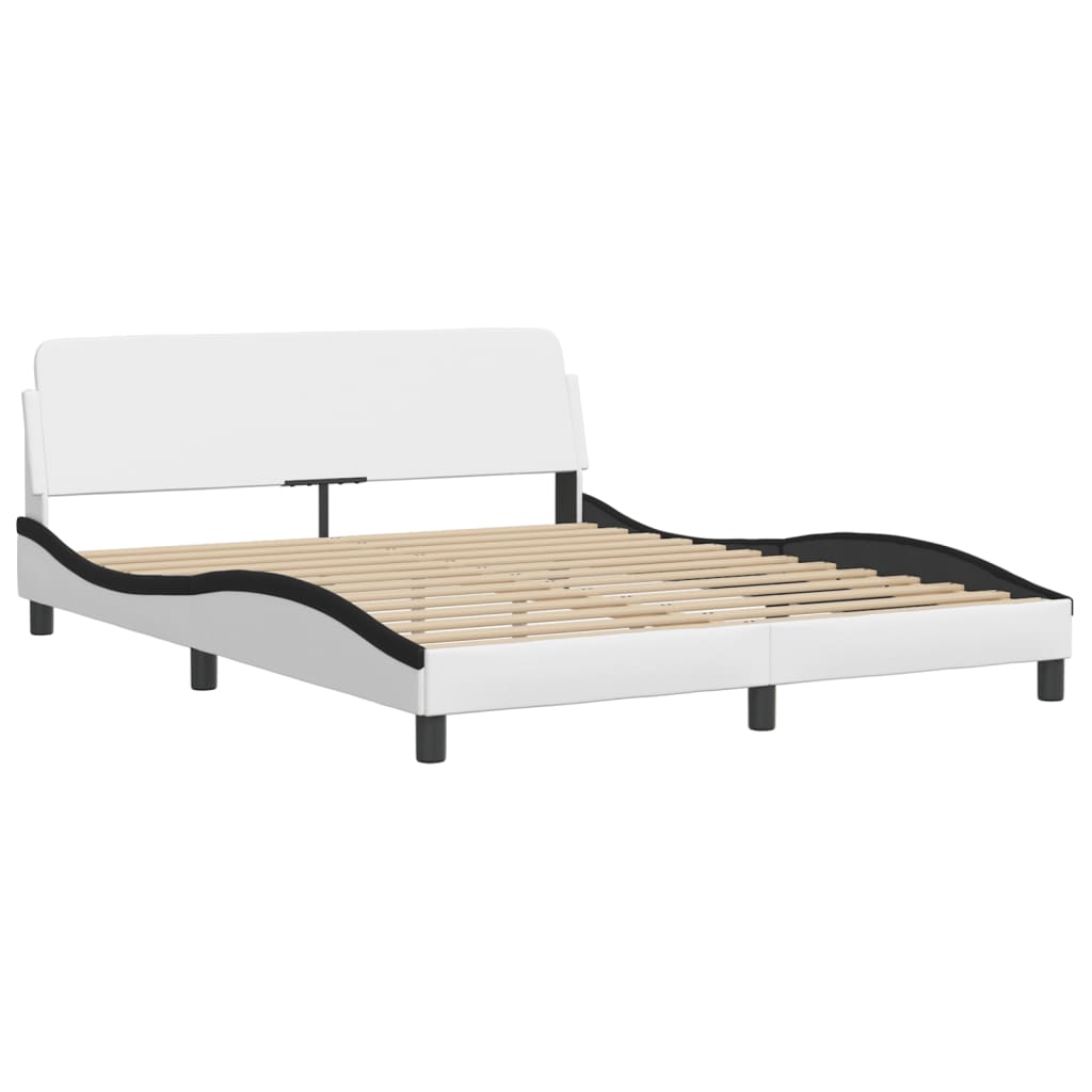 Bed with mattress white and black 160x200 cm artificial leather