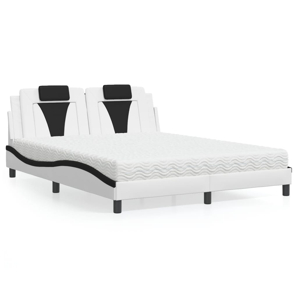 Bed with mattress white and black 160x200 cm artificial leather