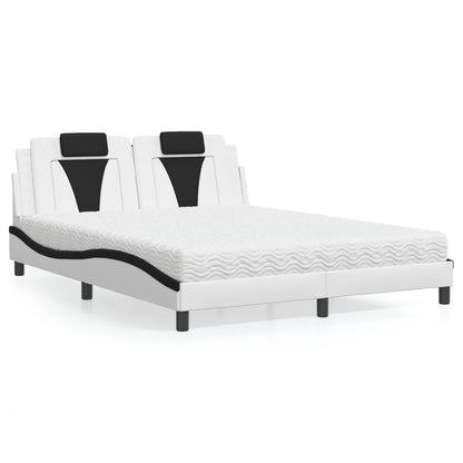 Bett "Viana" mit Matratze Weiß und Schwarz 160x200 cm Kunstleder