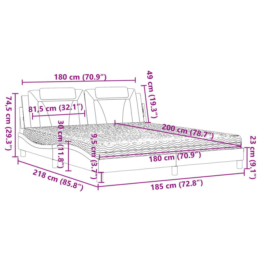 Lit « Viana » avec matelas gris 180x200 cm en similicuir