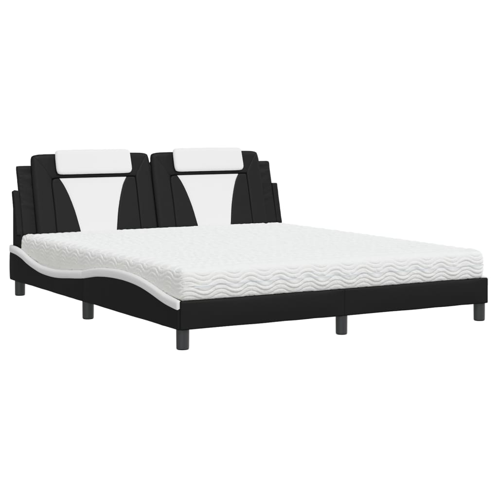 Bett "Viana" mit Matratze Schwarz und Weiß 180x200 cm Kunstleder