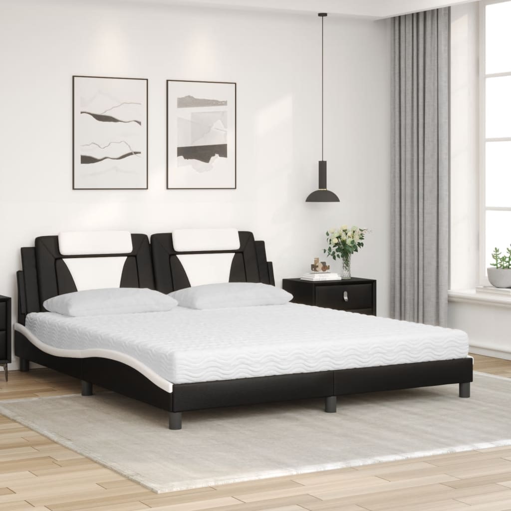 Bett "Viana" mit Matratze Schwarz und Weiß 180x200 cm Kunstleder