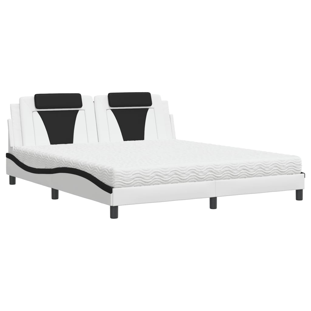 Bed with mattress white and black 180x200 cm artificial leather
