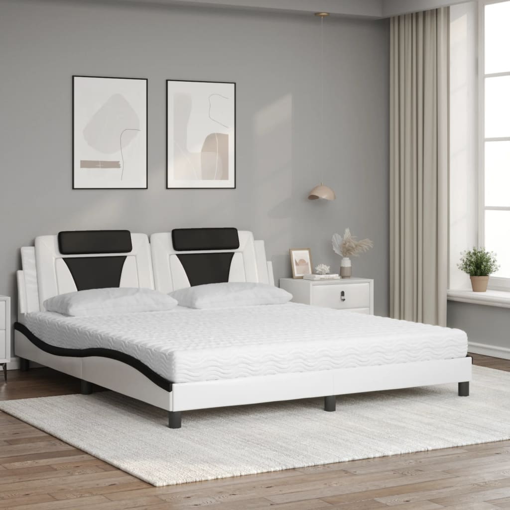 Bed with mattress white and black 180x200 cm artificial leather