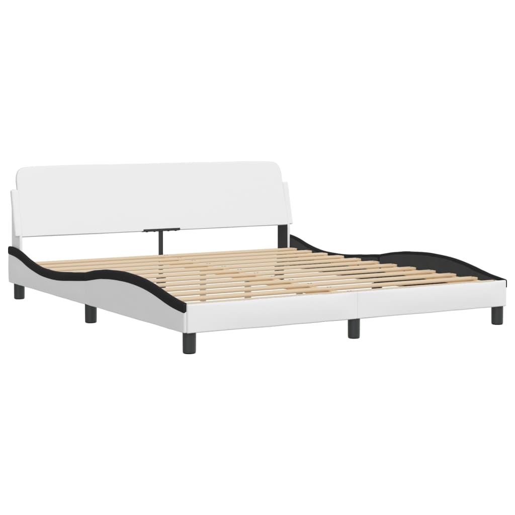 Bed with mattress white and black 180x200 cm artificial leather