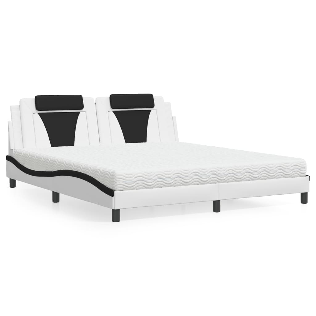 Bed with mattress white and black 180x200 cm artificial leather