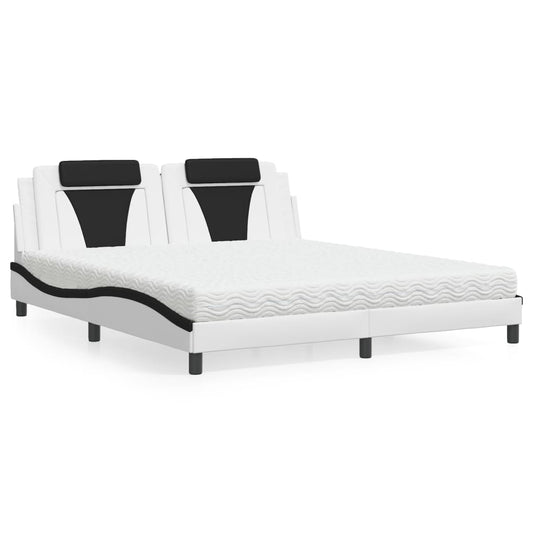 Bett "Viana" mit Matratze Weiß und Schwarz 180x200 cm Kunstleder