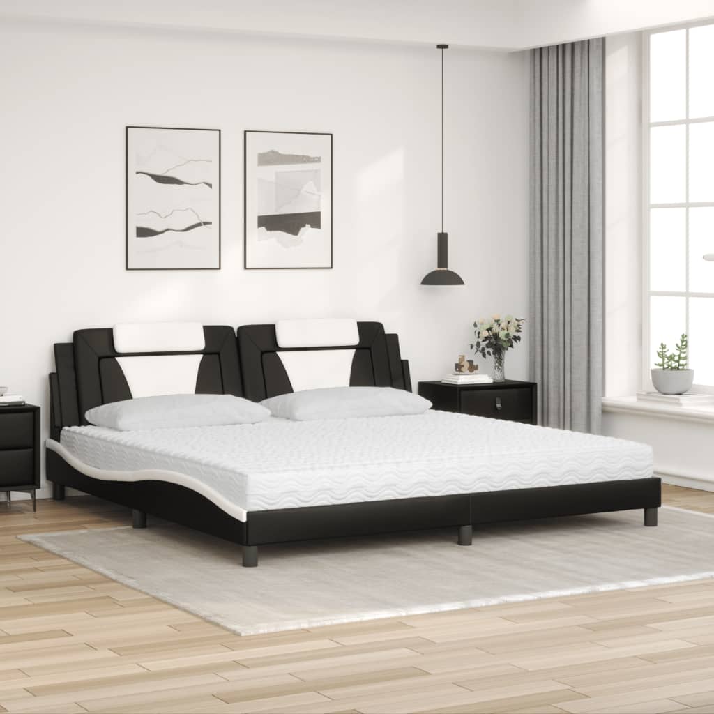 Bett "Viana" mit Matratze Schwarz und Weiß 200x200 cm Kunstleder