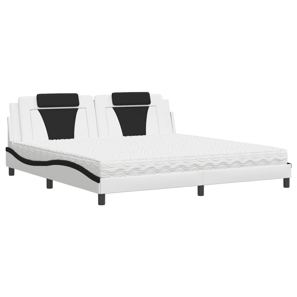 Bett "Viana" mit Matratze Weiß und Schwarz 200x200 cm Kunstleder