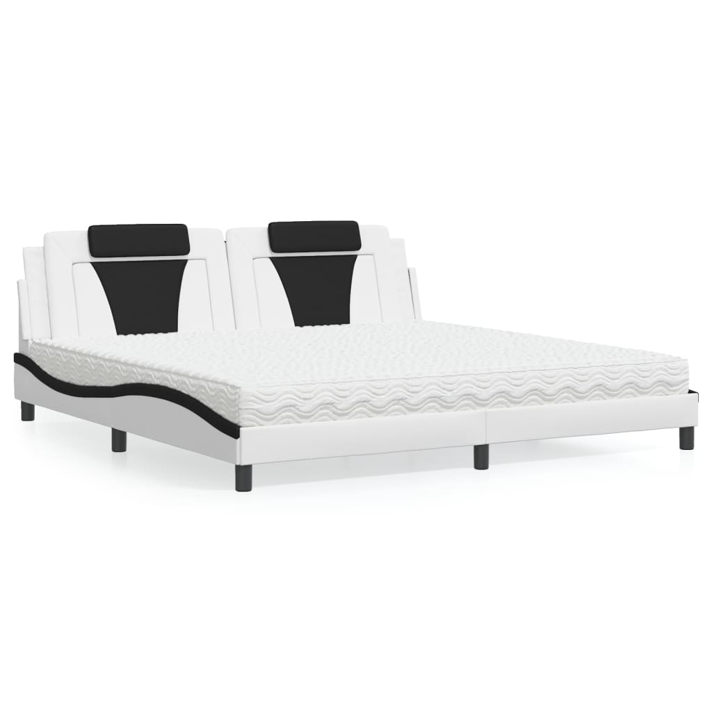 Bett "Viana" mit Matratze Weiß und Schwarz 200x200 cm Kunstleder