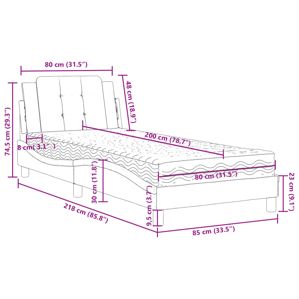 Bett mit Matratze Zadar Schwarz 80x200 cm Kunstleder