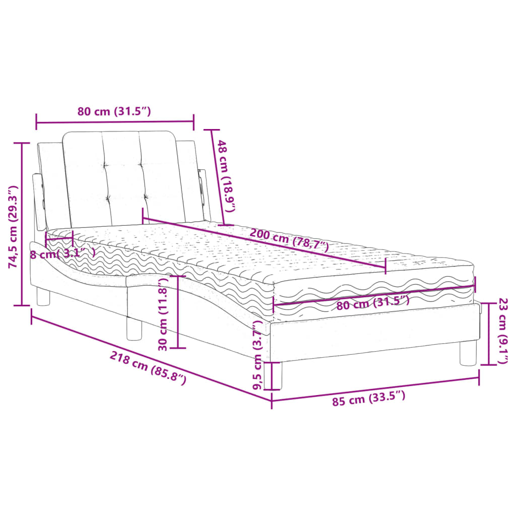 Bett mit Matratze Zadar Schwarz und Weiß 80x200 cm