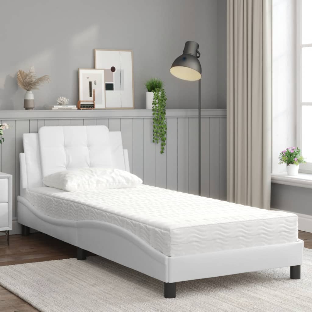 Bett mit Matratze Zadar Weiß 90x190 cm Kunstleder