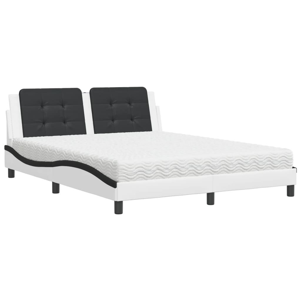 Bed with mattress white and black 160x200 cm artificial leather