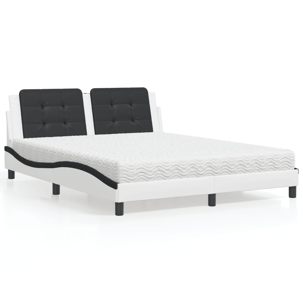 Bed with mattress white and black 160x200 cm artificial leather