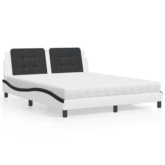 Bed with mattress white and black 160x200 cm artificial leather