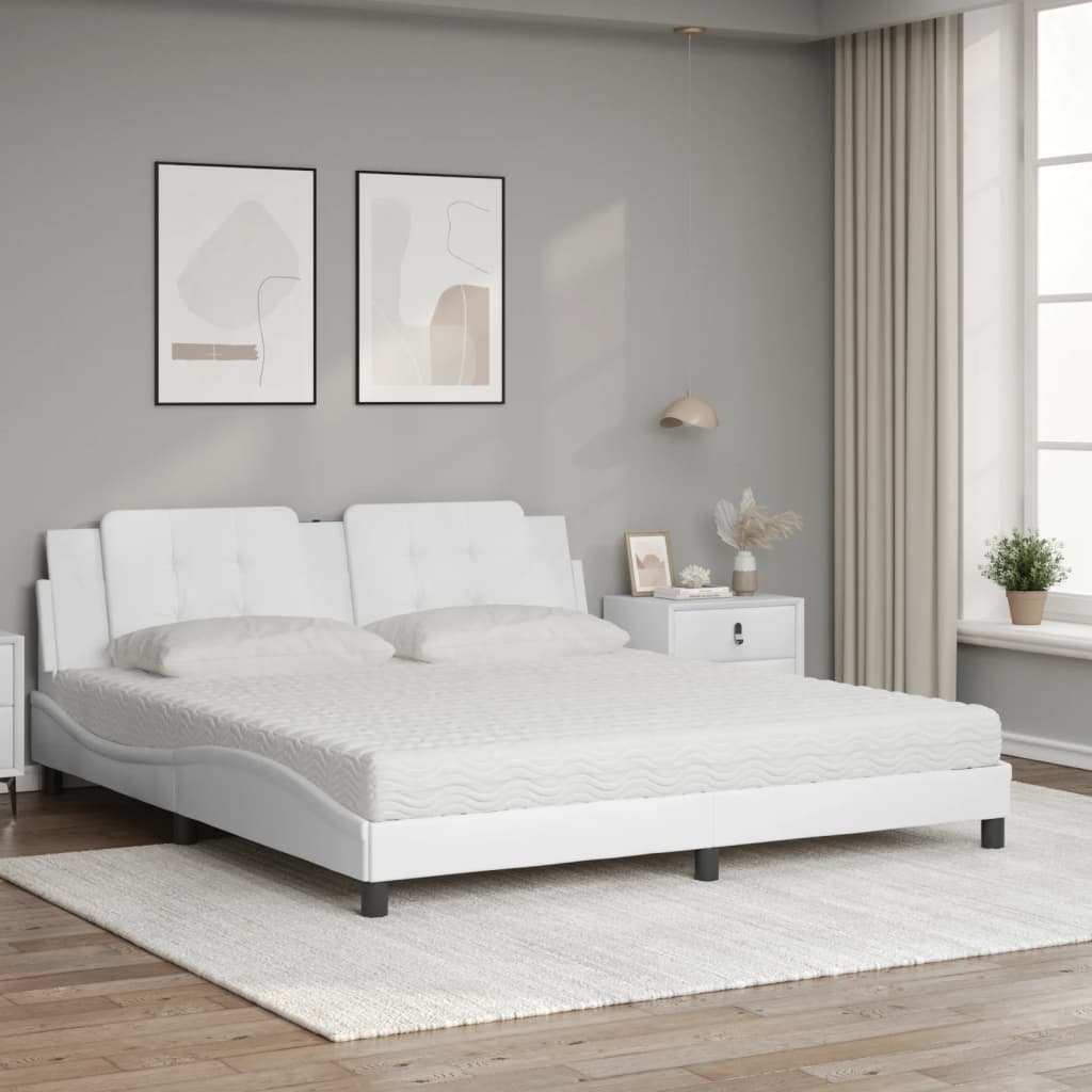 Bett mit Matratze Zadar Weiß 180x200 cm Kunstleder