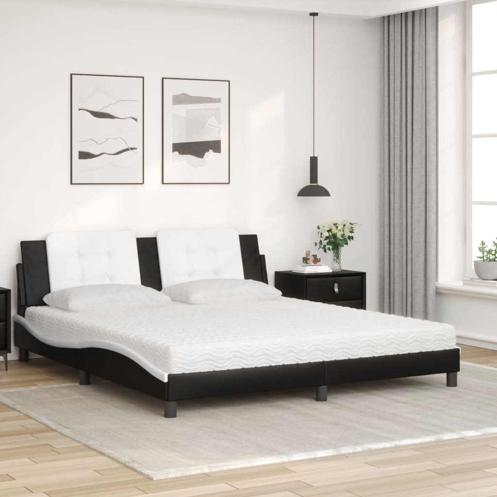 Bett mit Matratze "Zadar" Schwarz und Weiß 180x200 cm Kunstleder
