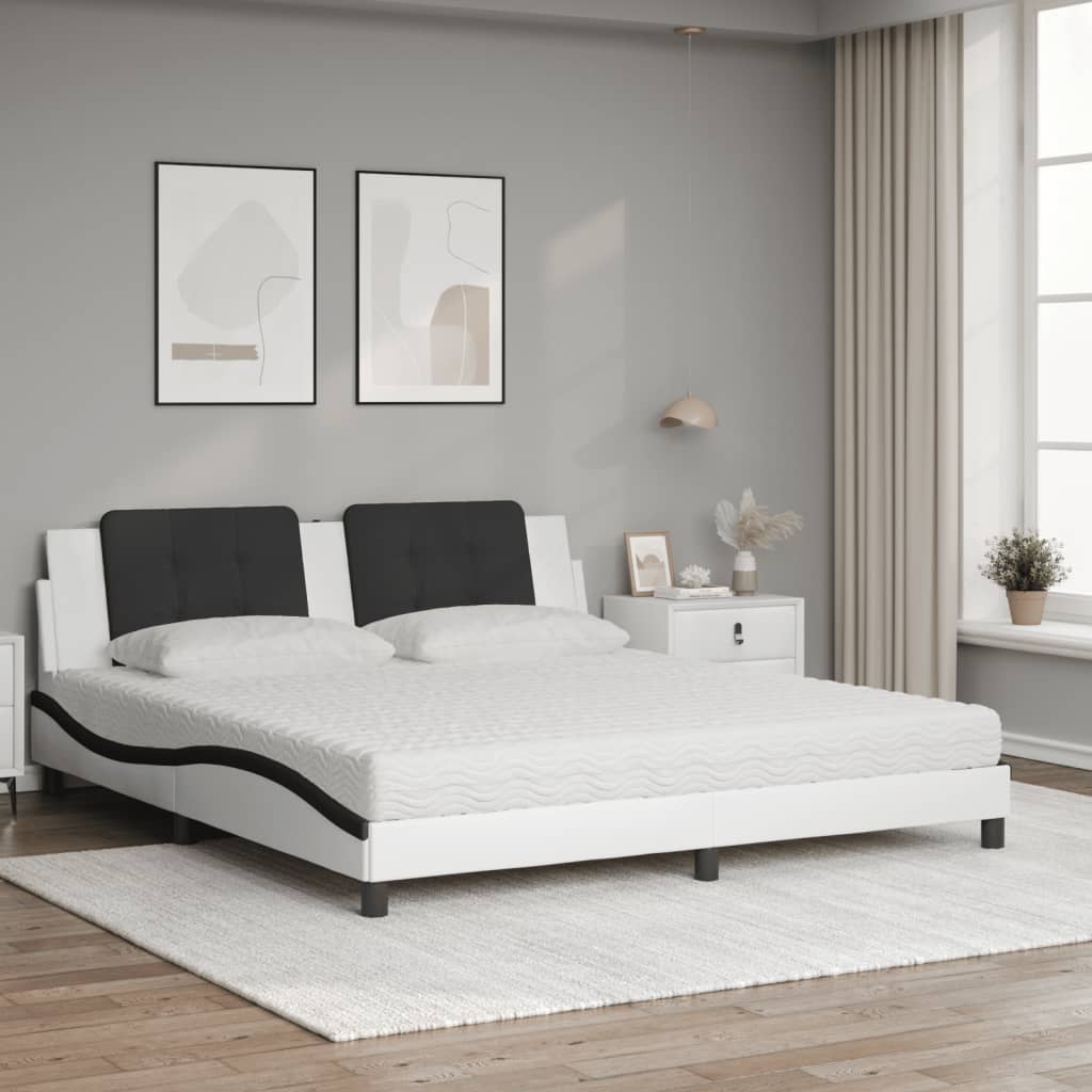 Bed with mattress white and black 180x200 cm artificial leather