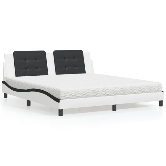 Bed with mattress white and black 180x200 cm artificial leather