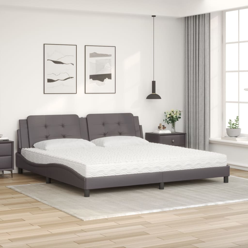 Bett mit Matratze "Zadar" Grau 200x200 cm Kunstleder