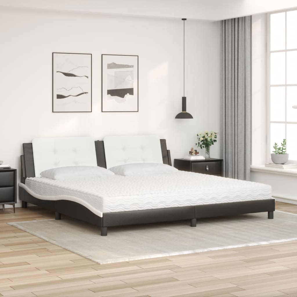 Bett mit Matratze "Zadar" Schwarz und Weiß 200x200 cm Kunstleder