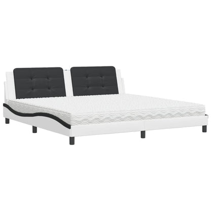 Bett mit Matratze Zadar Weiß und Schwarz 200x200 cm Kunstleder