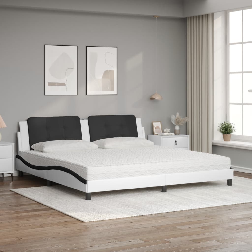 Bett mit Matratze "Zadar" Weiß und Schwarz 200x200 cm Kunstleder