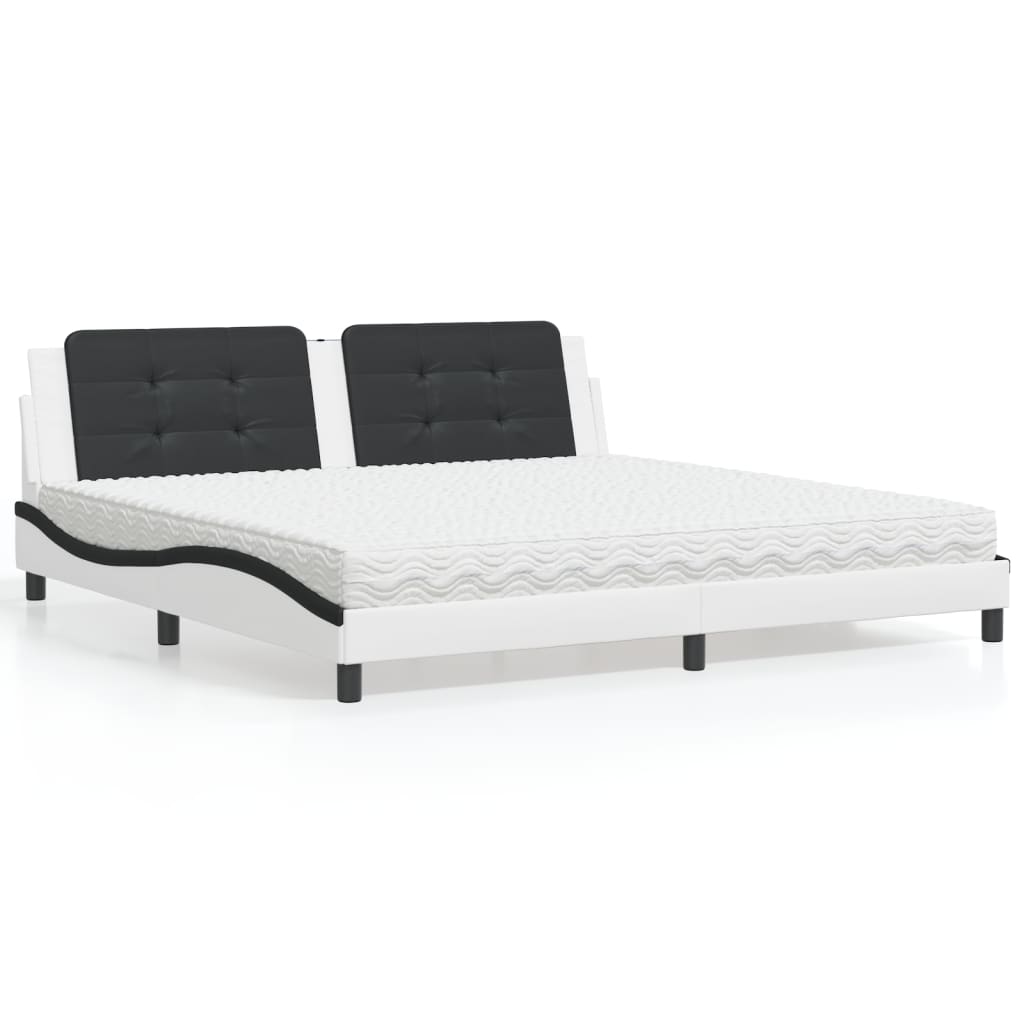 Bett mit Matratze "Zadar" Weiß und Schwarz 200x200 cm Kunstleder
