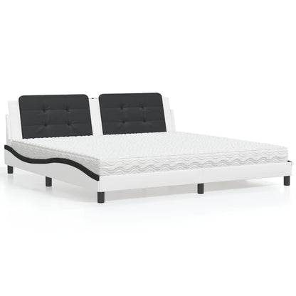Bett mit Matratze Zadar Weiß und Schwarz 200x200 cm Kunstleder