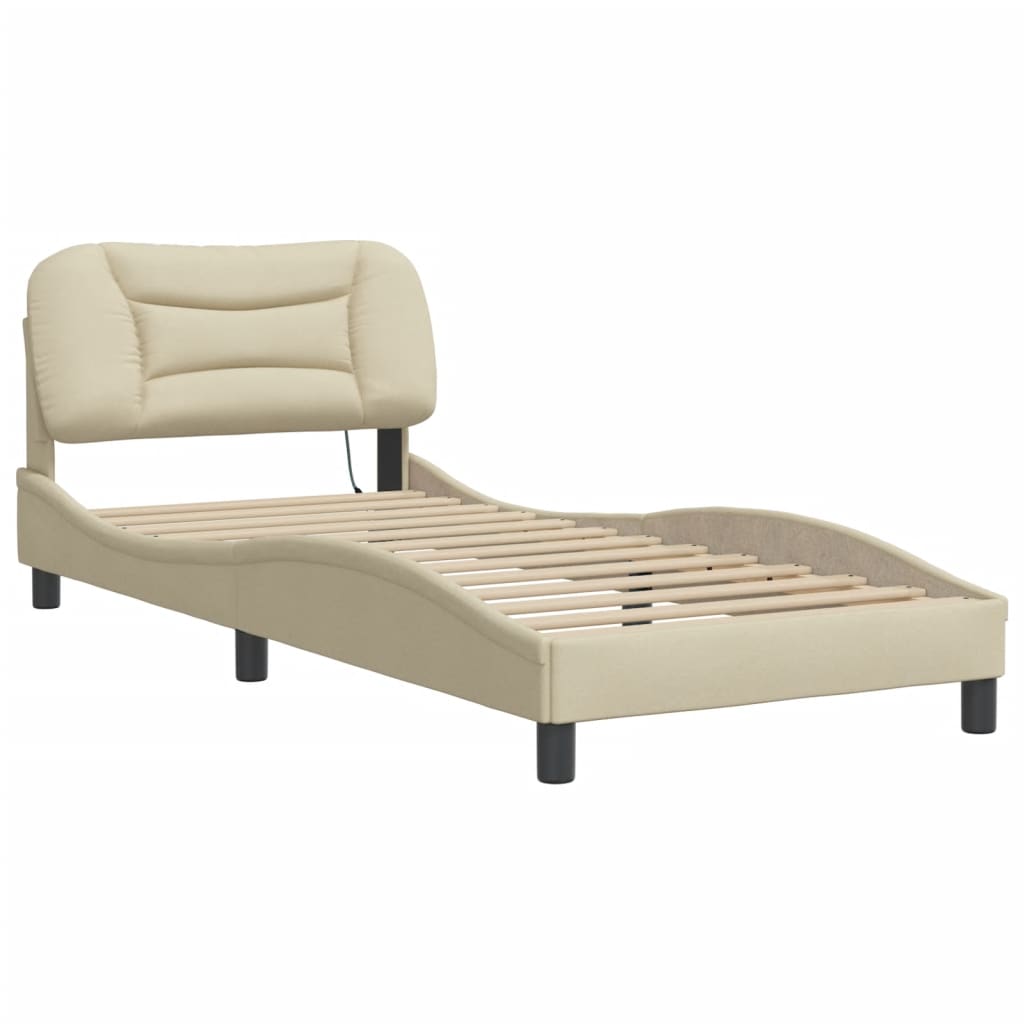 Bettgestell mit LED ohne Matratze "Hvar" Creme 80x200 cm Stoff