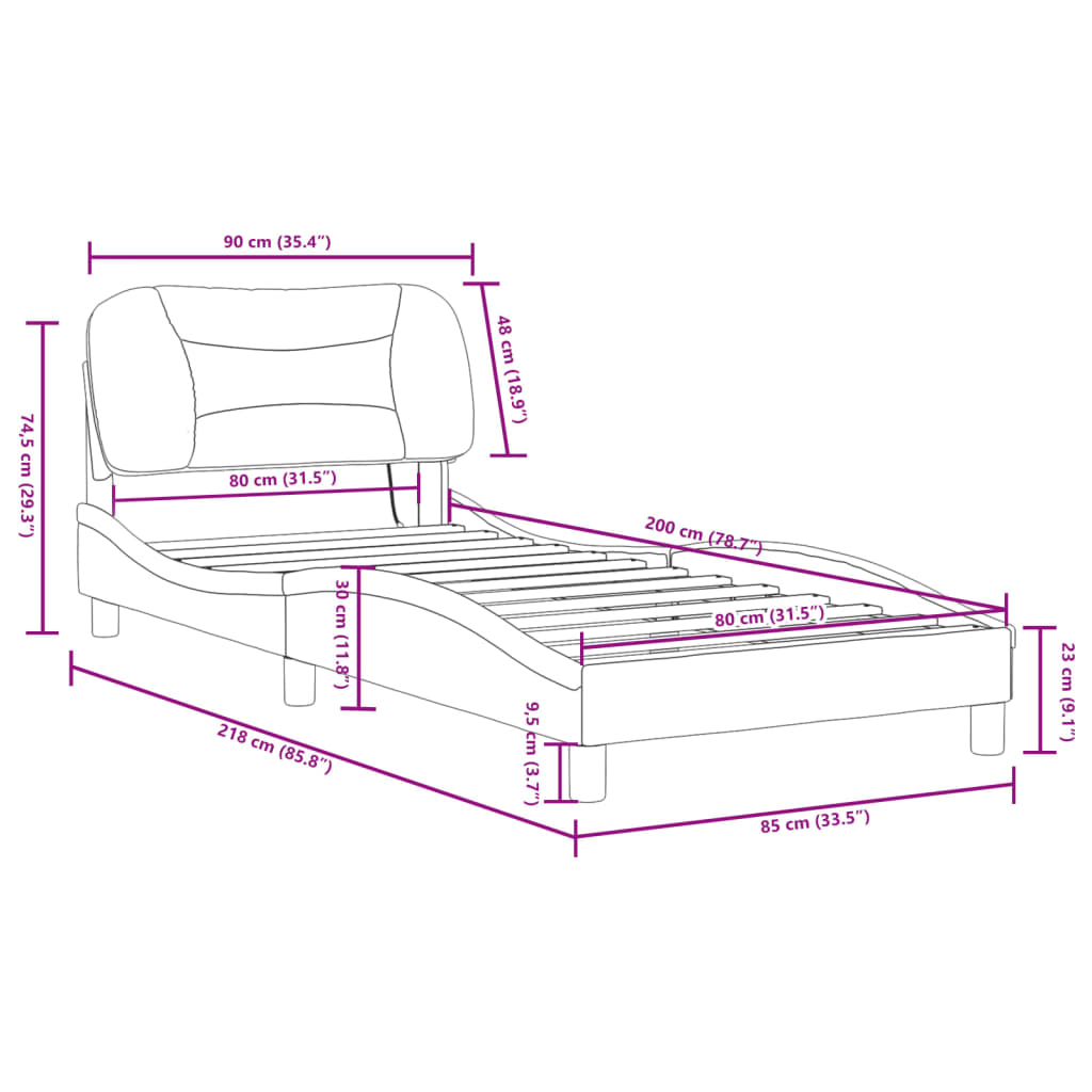 Bettgestell mit LED ohne Matratze "Hvar" Creme 80x200 cm Stoff