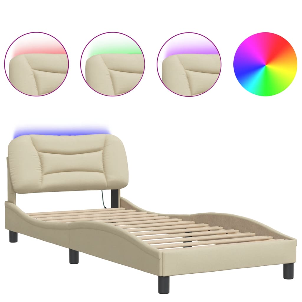 Bettgestell mit LED ohne Matratze "Hvar" Creme 80x200 cm Stoff