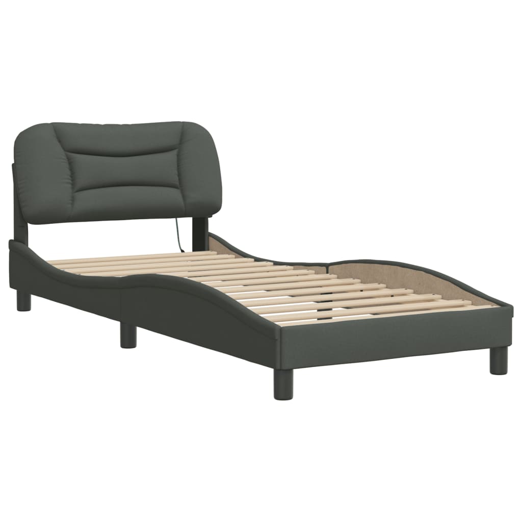 Bettgestell mit LED ohne Matratze "Hvar" Dunkelgrau 90x190 cm Stoff