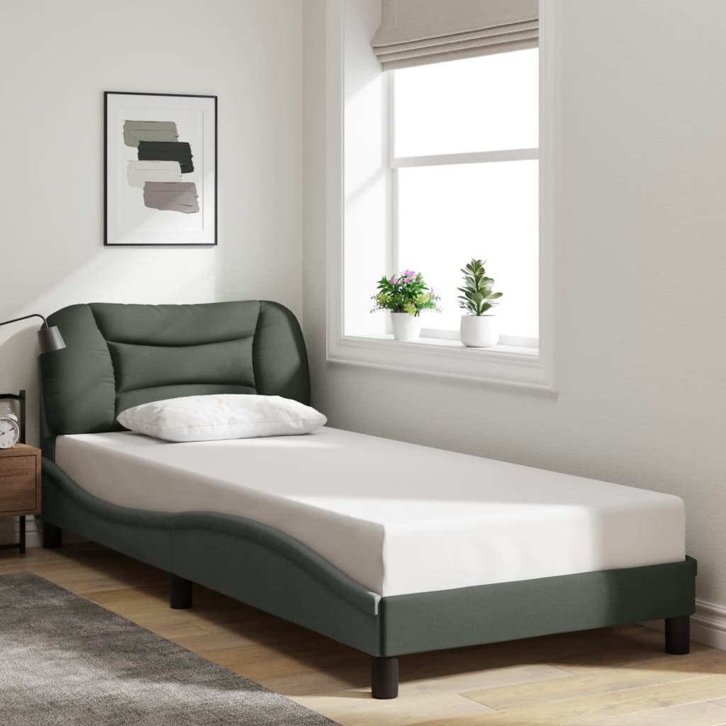 Bettgestell mit LED ohne Matratze "Hvar" Dunkelgrau 90x190 cm Stoff