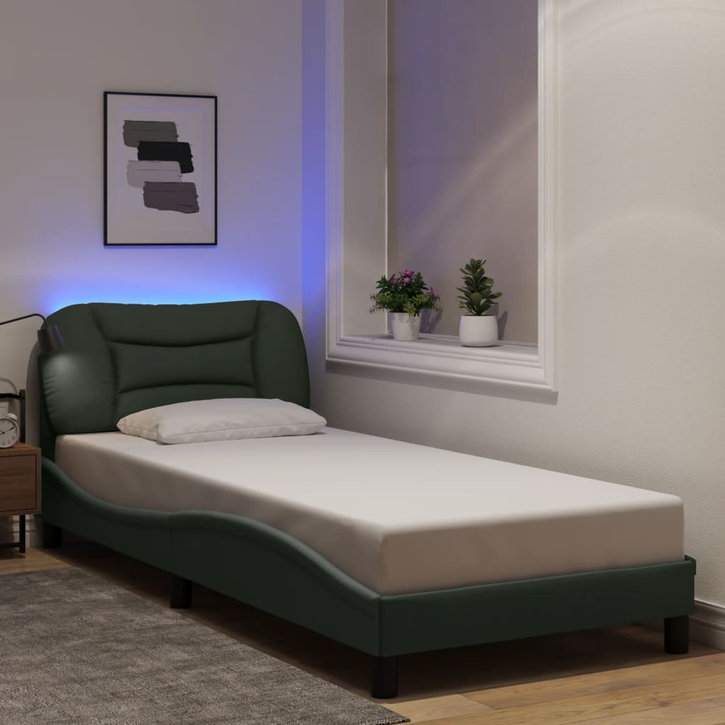 Bettgestell mit LED ohne Matratze "Hvar" Dunkelgrau 90x190 cm Stoff
