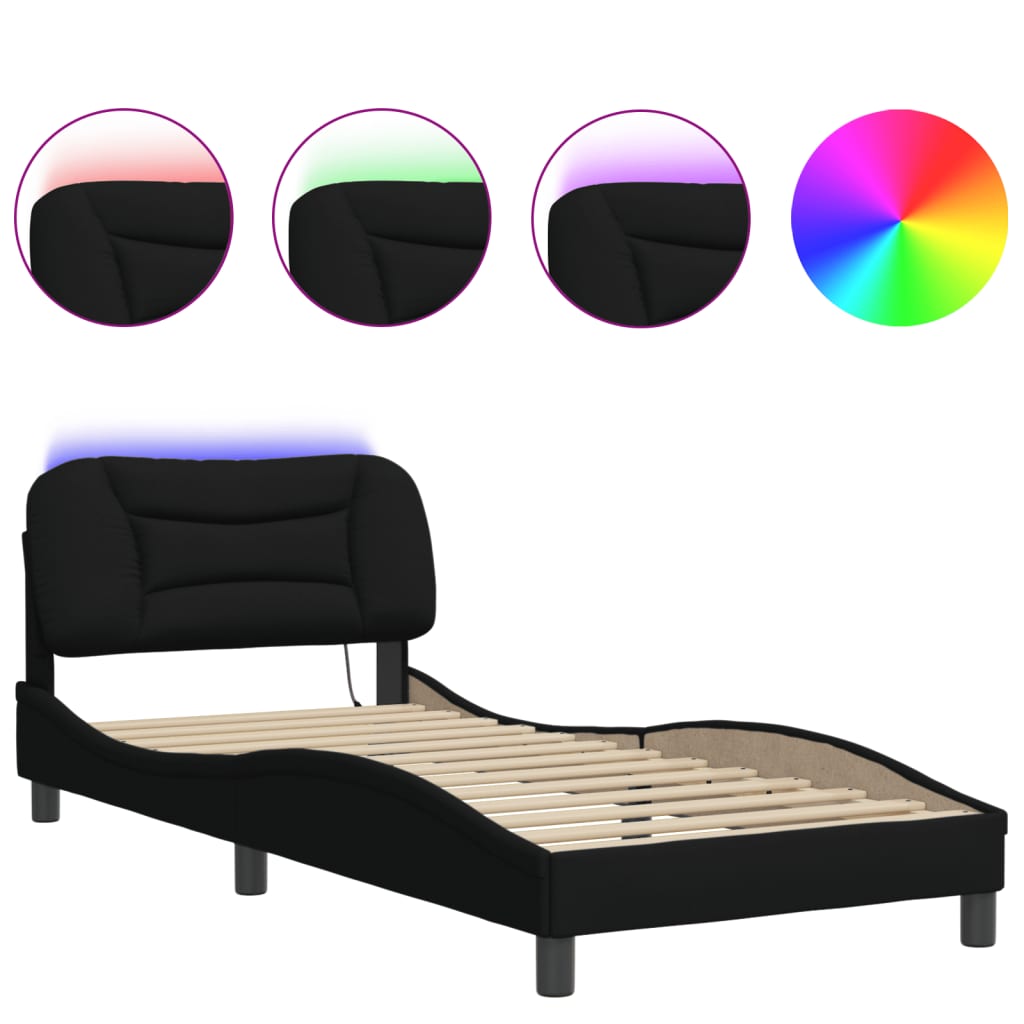 Bettgestell mit LED ohne Matratze "Hvar" Schwarz 90x190 cm Stoff