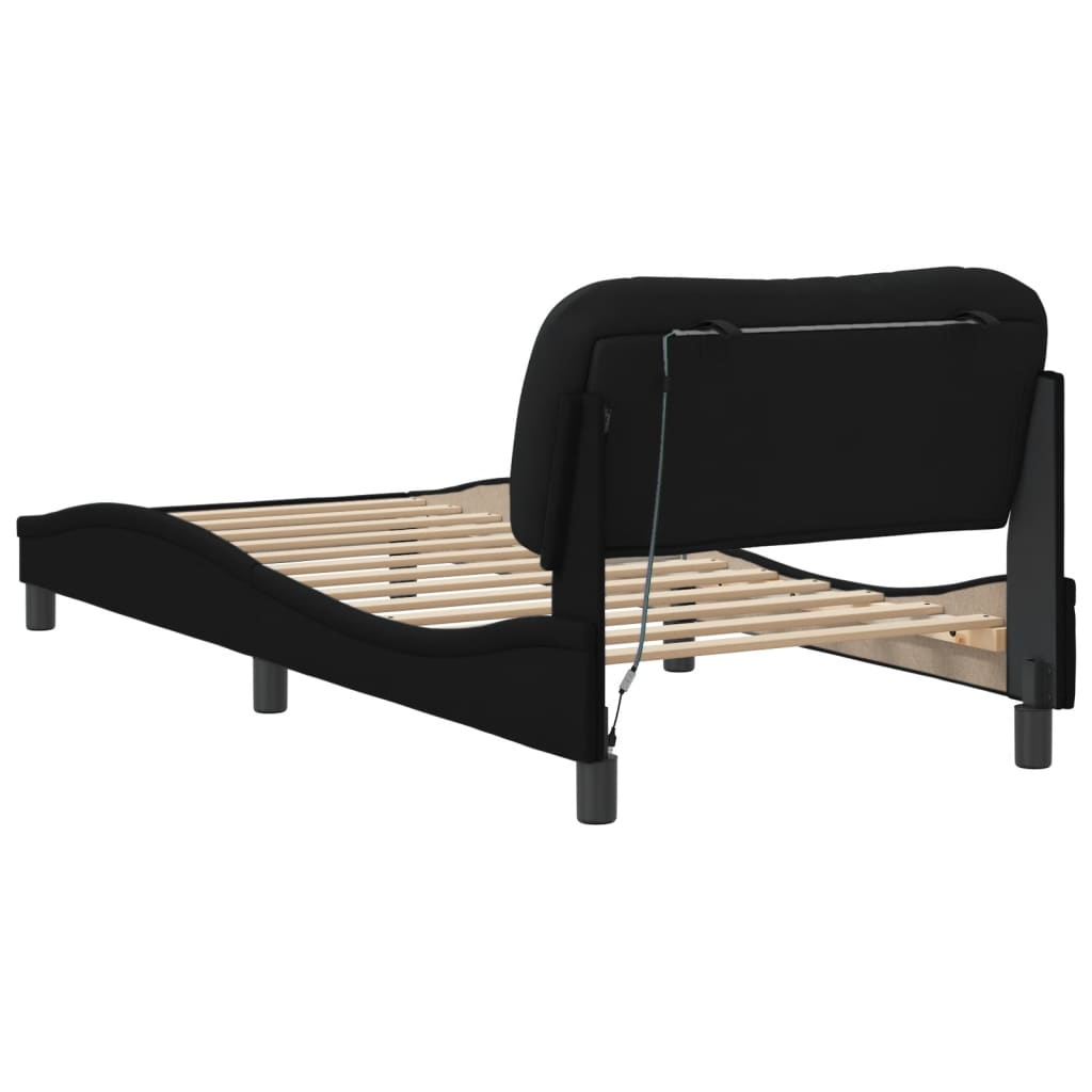 Bettgestell mit LED ohne Matratze "Hvar" Schwarz 90x190 cm Stoff