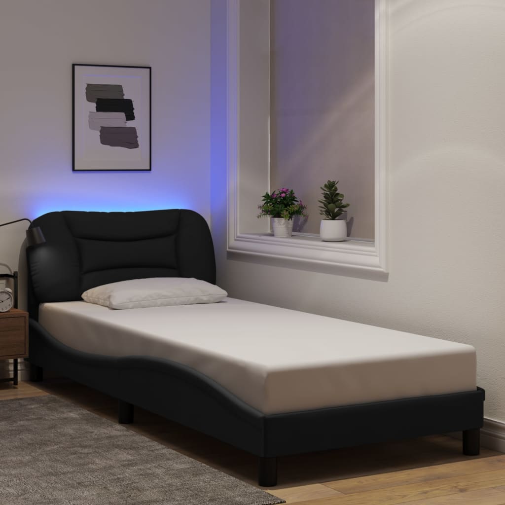 Bettgestell mit LED ohne Matratze "Hvar" Schwarz 90x190 cm Stoff
