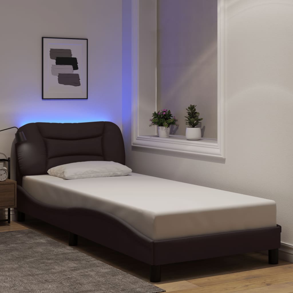 Bettgestell mit LED ohne Matratze "Hvar" Dunkelbraun 90x190 cm Stoff