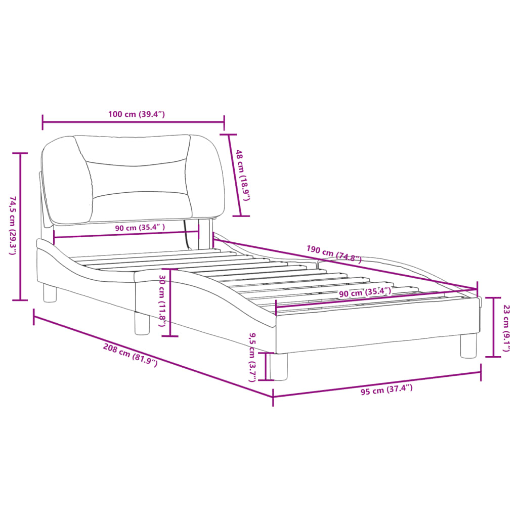 Bettgestell mit LED ohne Matratze "Hvar" Taupe 90x190 cm Stoff