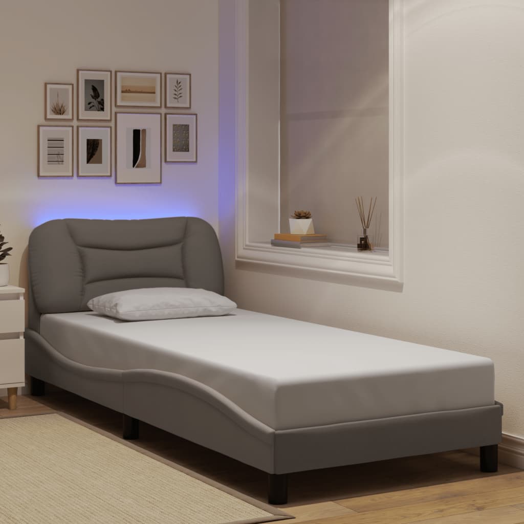 Bettgestell mit LED ohne Matratze "Hvar" Taupe 90x190 cm Stoff