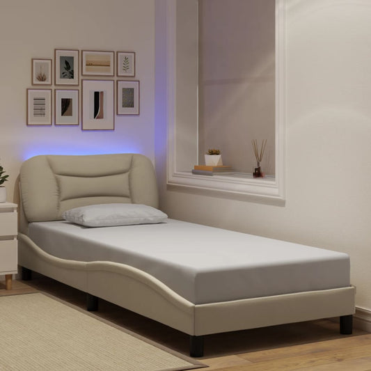 Cadre de lit avec LED sans matelas "Hvar" crème 90x190 cm tissu