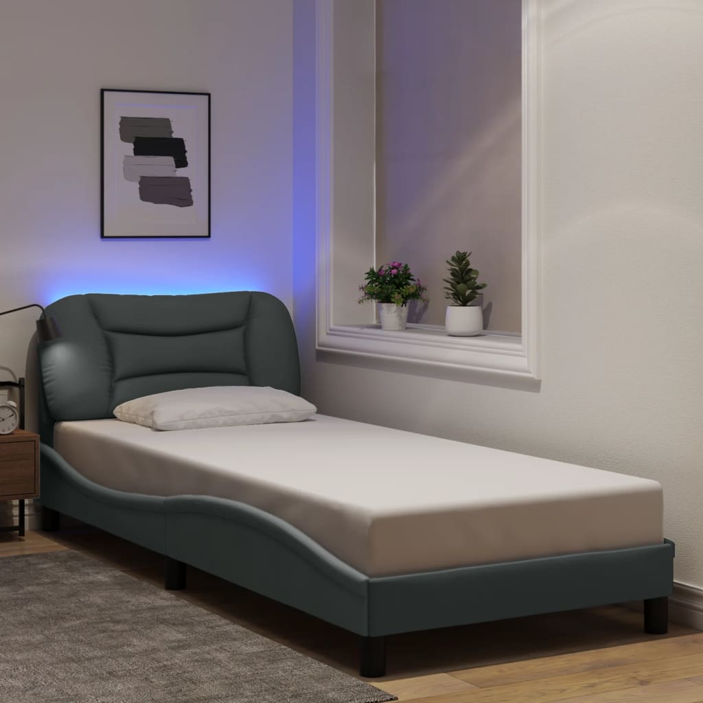 Bettgestell mit LED ohne Matratze "Hvar" Hellgrau 90x200 cm Stoff