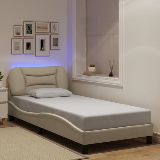 Cadre de lit avec LED sans matelas "Hvar" crème 90x200 cm tissu