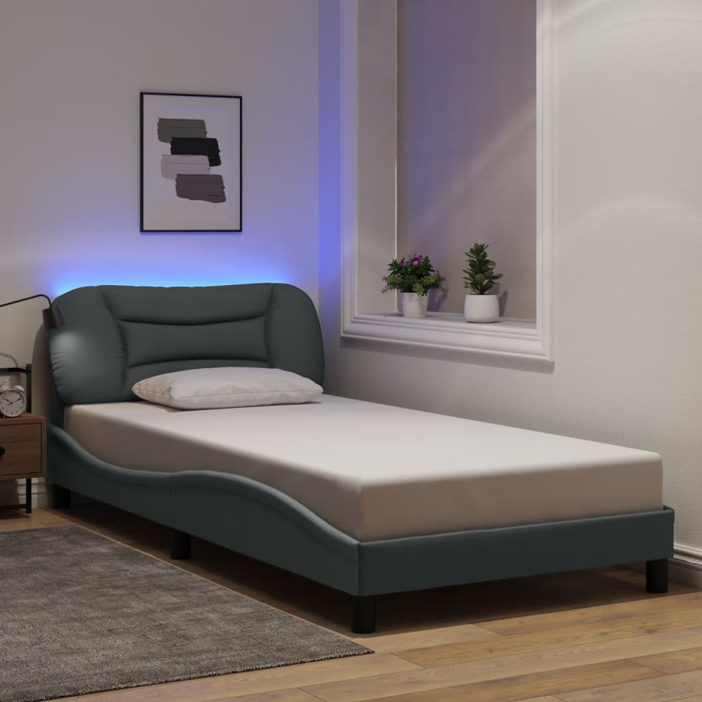 Bettgestell mit LED ohne Matratze "Hvar" Hellgrau 100x200 cm Stoff