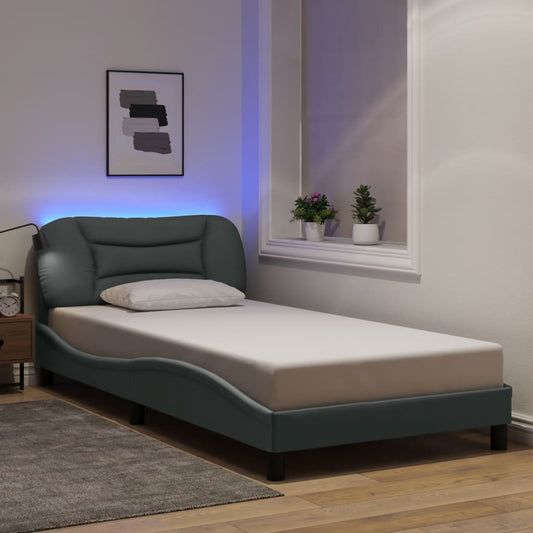 Bettgestell mit LED ohne Matratze "Hvar" Hellgrau 100x200 cm Stoff