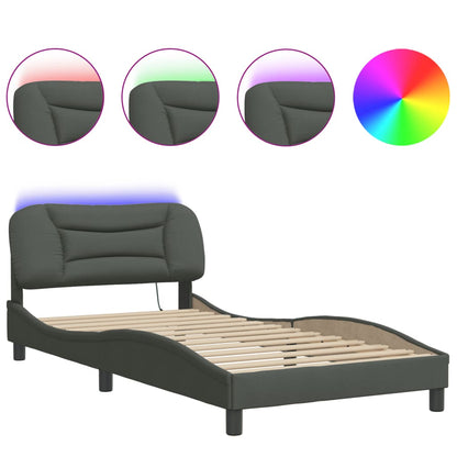 Bettgestell mit LED ohne Matratze "Hvar" Dunkelgrau 100x200 cm Stoff