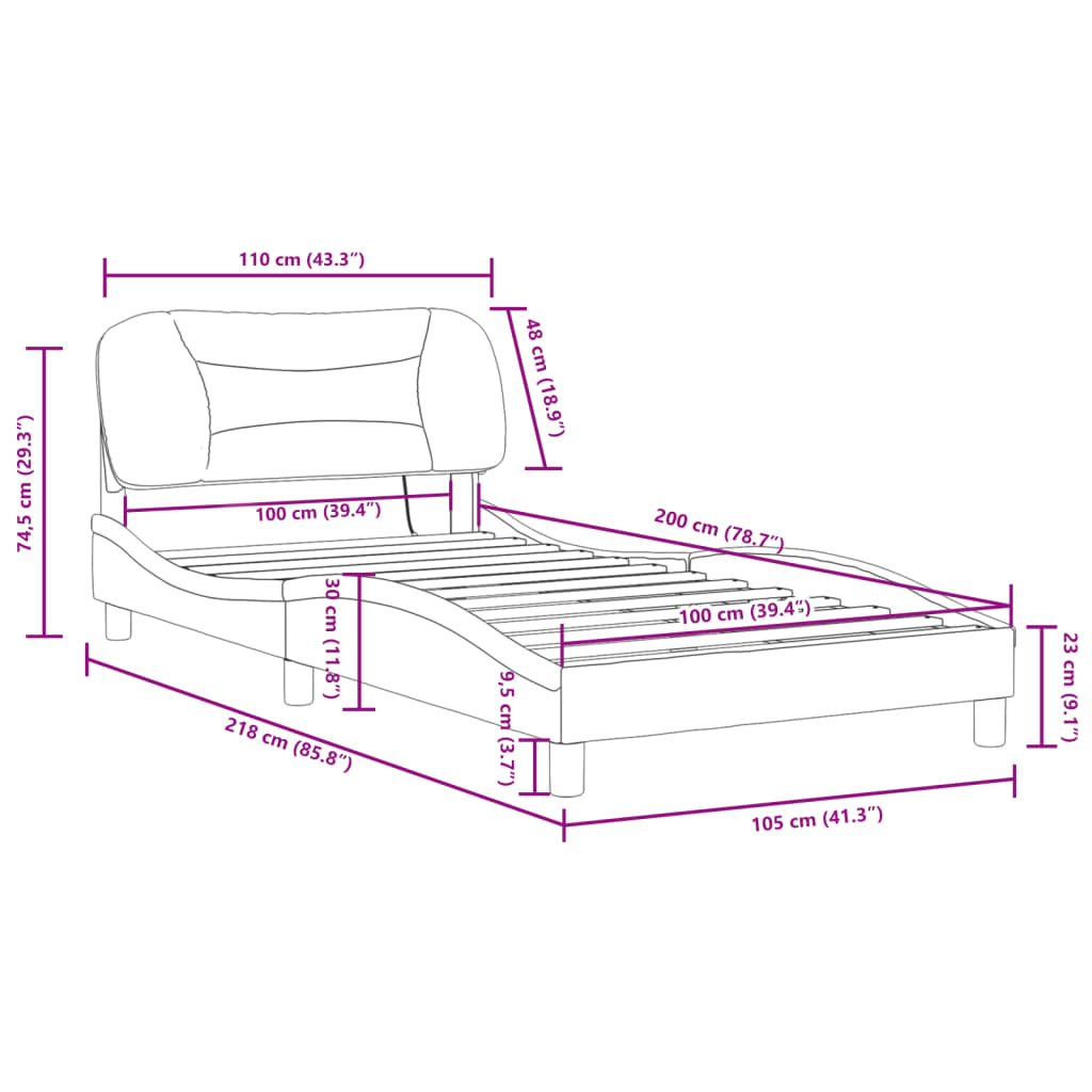 Bettgestell mit LED ohne Matratze "Hvar" Dunkelgrau 100x200 cm Stoff