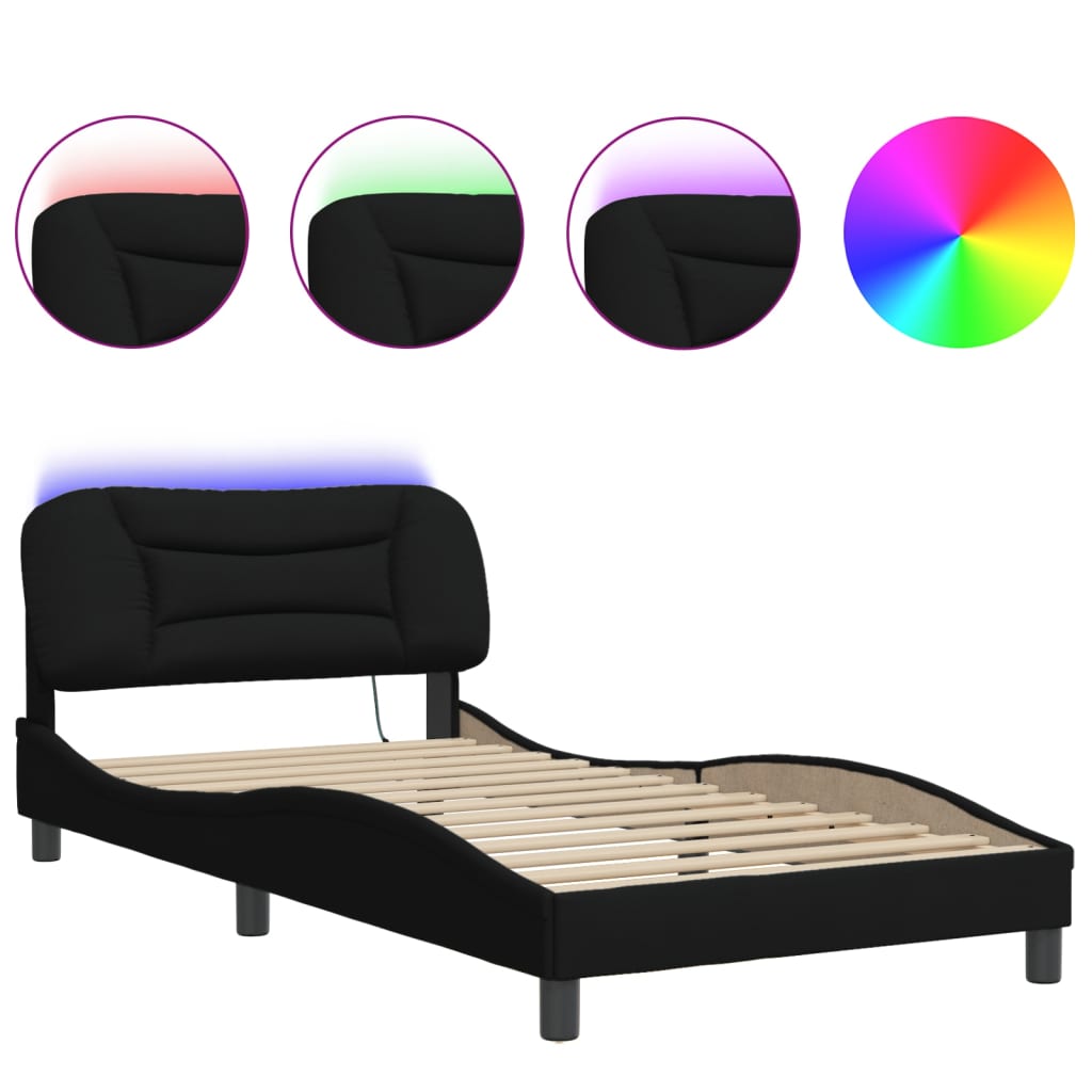 Bettgestell mit LED ohne Matratze "Hvar" Schwarz 100x200 cm Stoff